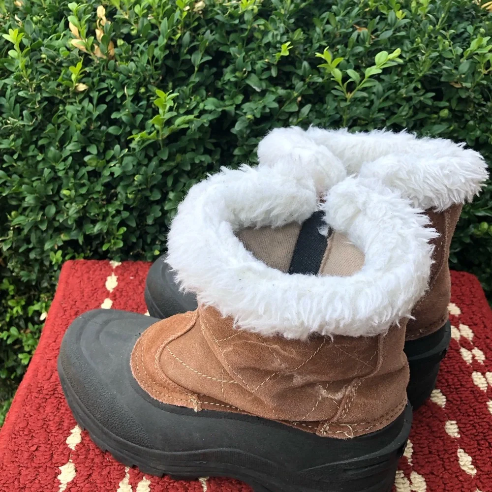 Champion THERMOLITE BROWN LEATHER SUEDE FAUX FUR ACCENT ZIPPER SNOW BOOTS SIZE 8